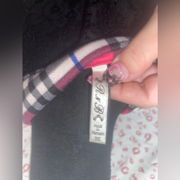 Plus size: Pink and Black Plaid with Lace Button Up Top - Picture 3 of 3